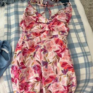 Showpo floral pink silk mini dress